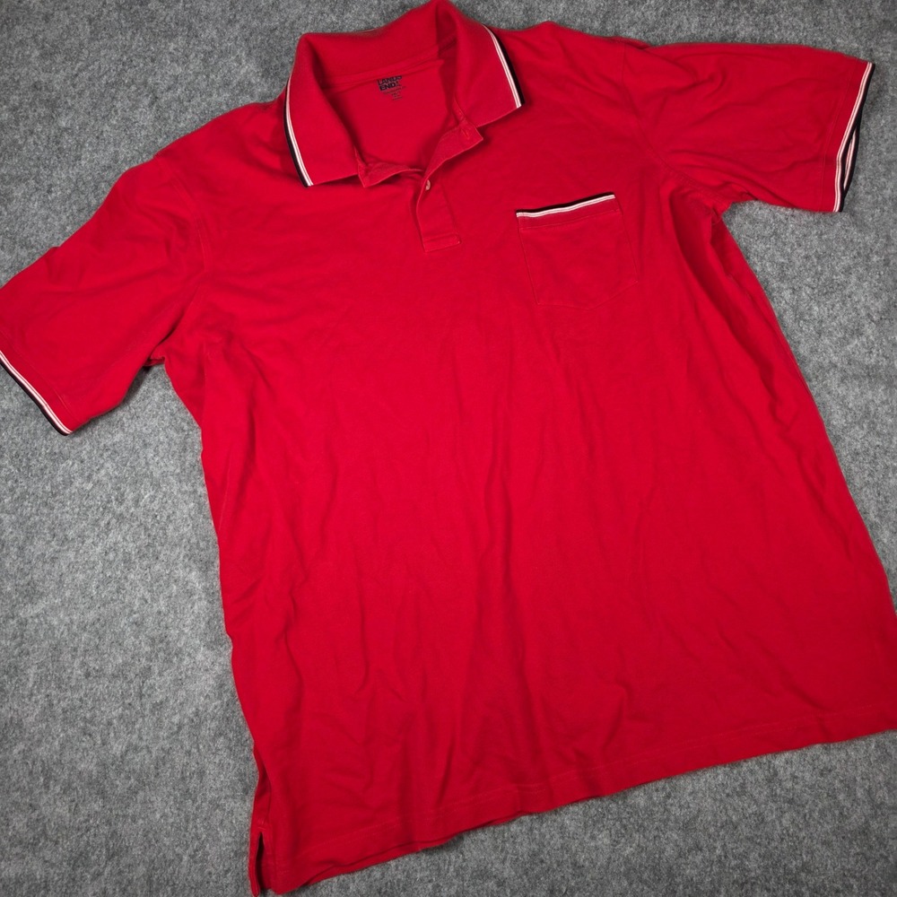 Lands End Polo Shirt Compass Red Orange Traditional Fit Tipped Pique XXL/T 50-52